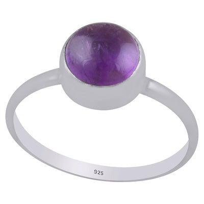 Plain Collet Natural Amethyst Round Shape 925 Sterling Solid Silver Ring - R3400441-1