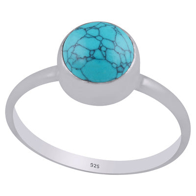 Plain Collet Natural Turquoise Round Shape 925 Sterling Solid Silver Ring - R3400441-3