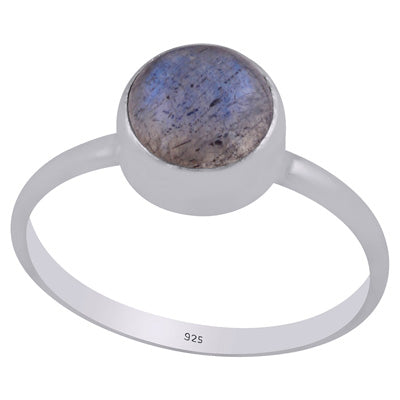 Plain Collet Natural Labradorite Round Shape 925 Sterling Solid Silver Ring - R3400441-5