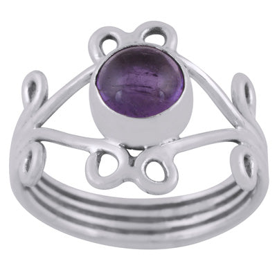 Alluring Coil Wire Work Around Amethyst Round Shape 925 Sterling Solid Silver Ring - R3400446-1