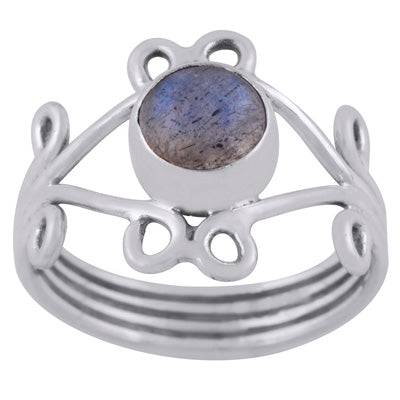 Alluring Coil Wire Work Around Labradorite Round Shape 925 Sterling Solid Silver Ring - R3400446-11
