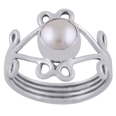 Alluring Coil Wire Work Around Pearl Round Shape 925 Sterling Solid Silver Ring - R3400446-16