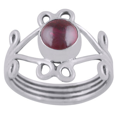 Alluring Coil Wire Work Around Garnet Round Shape 925 Sterling Solid Silver Ring - R3400446-42