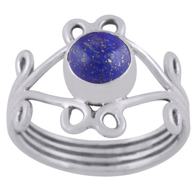 Alluring Coil Wire Work Around Lapis Round Shape 925 Sterling Solid Silver Ring - R3400446-44