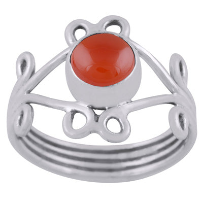 Alluring Coil Wire Work Around Carnelian Round Shape 925 Sterling Solid Silver Ring - R3400446-47