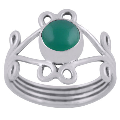 Alluring Coil Wire Work Around Green Onyx Round Shape 925 Sterling Solid Silver Ring - R3400446-58