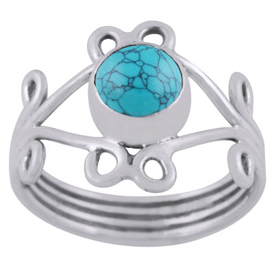 Alluring Coil Wire Work Around Turquoise Round Shape 925 Sterling Solid Silver Ring - R3400446-6