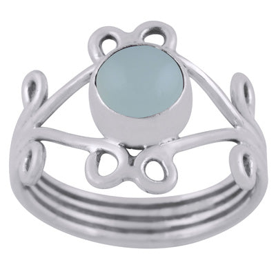 Alluring Coil Wire Work Around Aqua Chalcedony Round Shape 925 Sterling Solid Silver Ring - R3400446-60