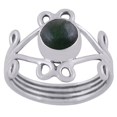 Alluring Coil Wire Work Around Green Jade Round Shape 925 Sterling Solid Silver Ring - R3400446-62