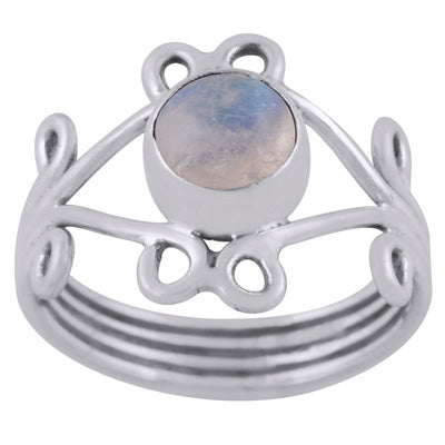 Alluring Coil Wire Work Around Rainbow Moonstone Round Shape 925 Sterling Solid Silver Ring - R3400446-8