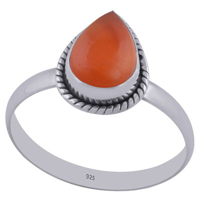 Classic Wire Around Carnelian Pear Shape 925 Sterling Solid Silver Ring - R3400451-486