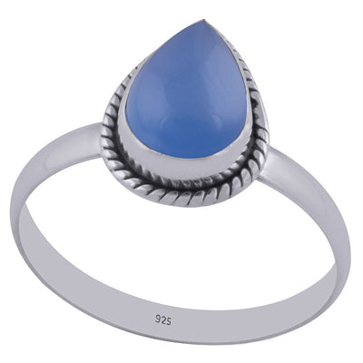 Classic Wire Around Blue Chalcedony Pear Shape 925 Sterling Solid Silver Ring - R3400451-614