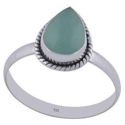 Classic Wire Around Aqua Chalcedony Pear Shape 925 Sterling Solid Silver Ring - R3400451-616