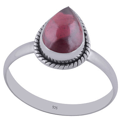 Classic Wire Around Garnet Pear Shape 925 Sterling Solid Silver Ring - R3400451-621