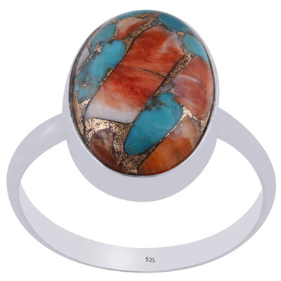 Beautiful Textured Gemstone Oyster Copper Turquoise Oval Shape 925 Sterling Solid Silver Ring - R3400461-27
