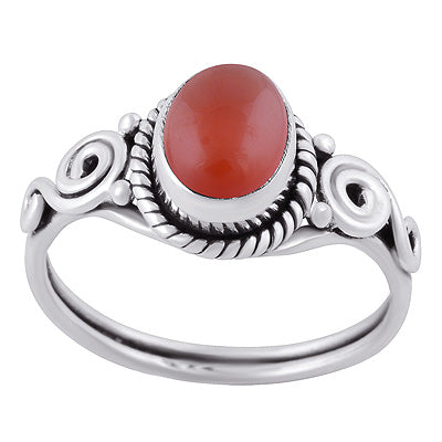 Alluring Coil Work Around Carnelian Oval Shape 925 Sterling Solid Silver Ring - R3400463-94