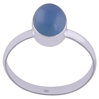Beautiful Stunning Blue Chalcedony Oval Shape 925 Sterling Solid Silver Ring - R3400469-243
