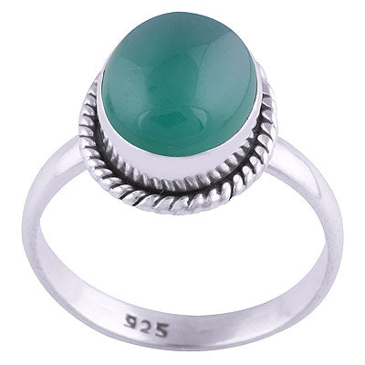 Gorgeous Textured Wire Around Green Onyx Oval Shape 925 Sterling Solid Silver Ring - R3400470-33