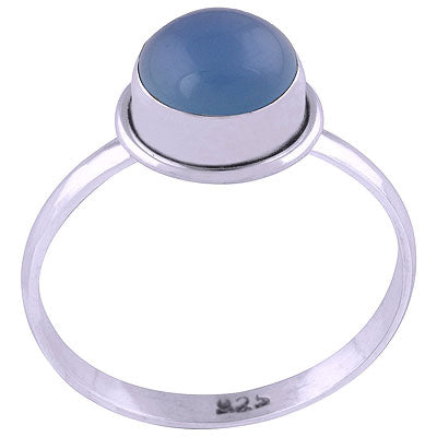 Beautiful Plain Blue Chalcedony Round Shape 925 Sterling Solid Silver Ring - R3400473-217