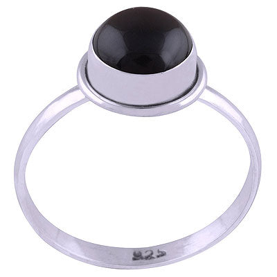 Beautiful Plain Black Onyx Round Shape 925 Sterling Solid Silver Ring - R3400473-76