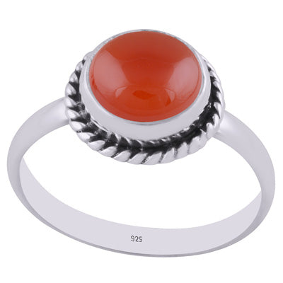 Gorgeous Textured Wire Around Carnelian Round Shape 925 Sterling Solid Silver Ring - R3400474-175