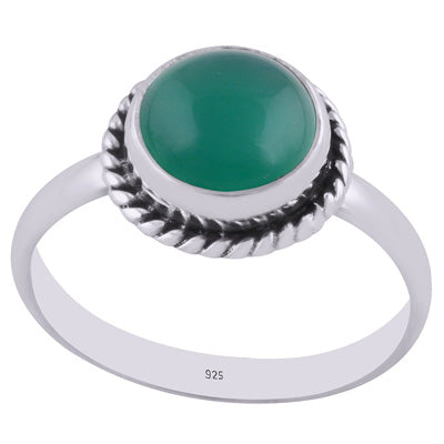 Gorgeous Textured Wire Around Green Onyx Round Shape 925 Sterling Solid Silver Ring - R3400474-177