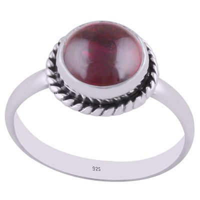 Gorgeous Textured Wire Around Garnet Round Shape 925 Sterling Solid Silver Ring - R3400474-49