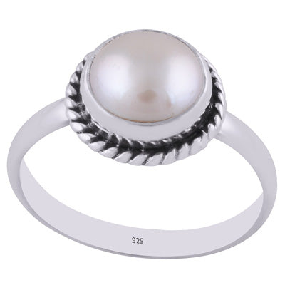 Gorgeous Textured Wire Around Pearl Round Shape 925 Sterling Solid Silver Ring - R3400474-74