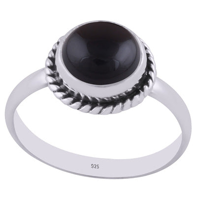 Gorgeous Textured Wire Around Black Onyx Round Shape 925 Sterling Solid Silver Ring - R3400474-81