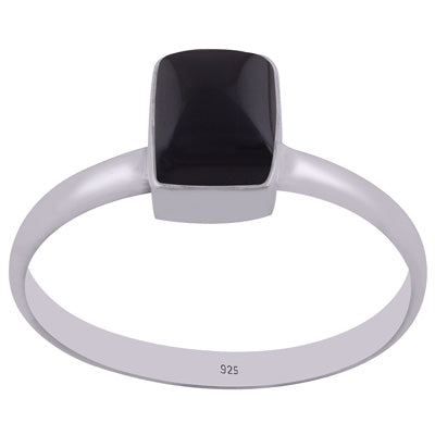 Plain Collet Natural Black Onyx Rectangle Shape 925 Sterling Solid Silver Ring - R3400475-14