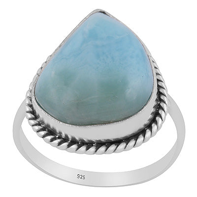 Stunning Statement Larimar Pear Shape 925 Sterling Solid Silver Ring - R3400477-741