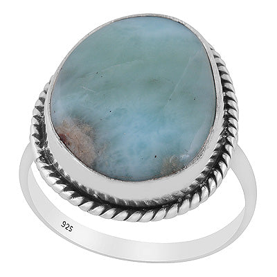 Stunning Statement Larimar Fancy Shape 925 Sterling Solid Silver Ring - R3400477-750