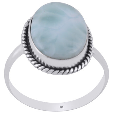 Stunning Statement Larimar Oval Shape 925 Sterling Solid Silver Ring - R3400477-753