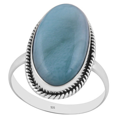 Stunning Statement Larimar Oval Shape 925 Sterling Solid Silver Ring - R3400477-756