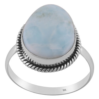 Stunning Statement Larimar Fancy Shape 925 Sterling Solid Silver Ring - R3400477-759