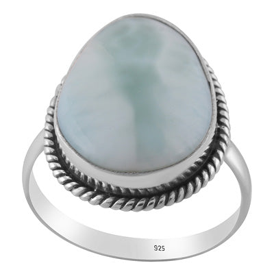 Stunning Statement Larimar Fancy Shape 925 Sterling Solid Silver Ring - R3400477-762