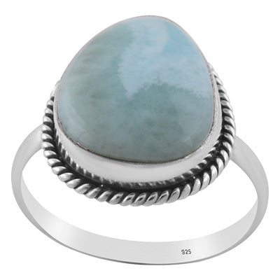 Stunning Statement Larimar Fancy Shape 925 Sterling Solid Silver Ring - R3400477-763