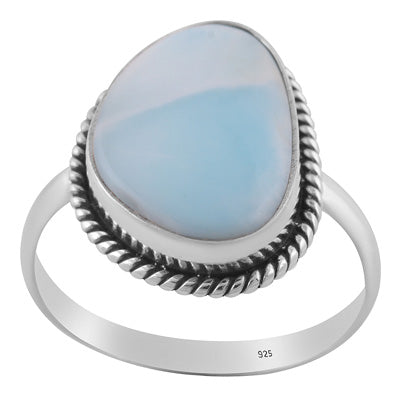 Stunning Statement Larimar Fancy Shape 925 Sterling Solid Silver Ring - R3400477-764