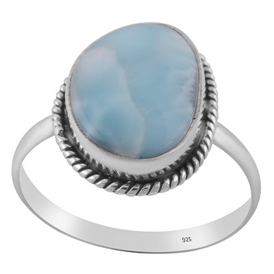Stunning Statement Larimar Fancy Shape 925 Sterling Solid Silver Ring - R3400477-766