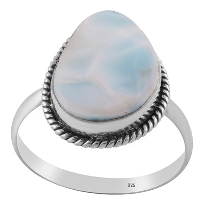 Stunning Statement Larimar Fancy Shape 925 Sterling Solid Silver Ring - R3400477-767