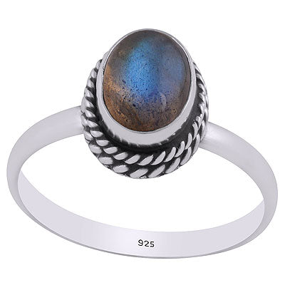 Stunning Twisted Wire Work Around Labradorite Oval Shape 925 Sterling Solid Silver Ring - R3400492-45