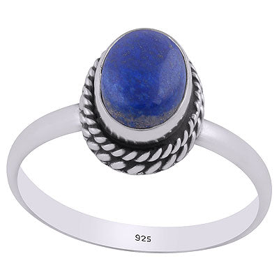 Stunning Twisted Wire Work Around Lapis Oval Shape 925 Sterling Solid Silver Ring - R3400492-46