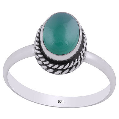 Stunning Twisted Wire Work Around Green Onyx Oval Shape 925 Sterling Solid Silver Ring - R3400492-48
