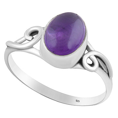 Minimal Wire Work Around Amethyst Oval Shape 925 Sterling Solid Silver Ring - R3400521-11