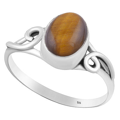 Minimal Wire Work Around Tiger's Eye Oval Shape 925 Sterling Solid Silver Ring - R3400521-32