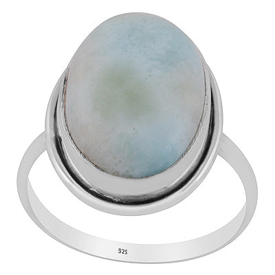 Stunning Plain Statement Larimar Oval Shape 925 Sterling Solid Silver Ring - R3400576-617