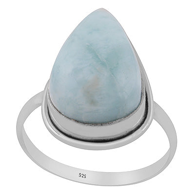 Stunning Plain Statement Larimar Pear Shape 925 Sterling Solid Silver Ring - R3400576-622