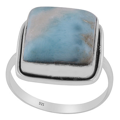 Stunning Plain Statement Larimar Square Shape 925 Sterling Solid Silver Ring - R3400576-628