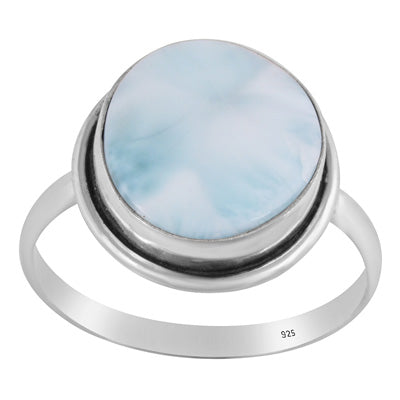 Stunning Plain Statement Larimar Oval Shape 925 Sterling Solid Silver Ring - R3400576-632