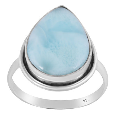 Stunning Plain Statement Larimar Pear Shape 925 Sterling Solid Silver Ring - R3400576-637